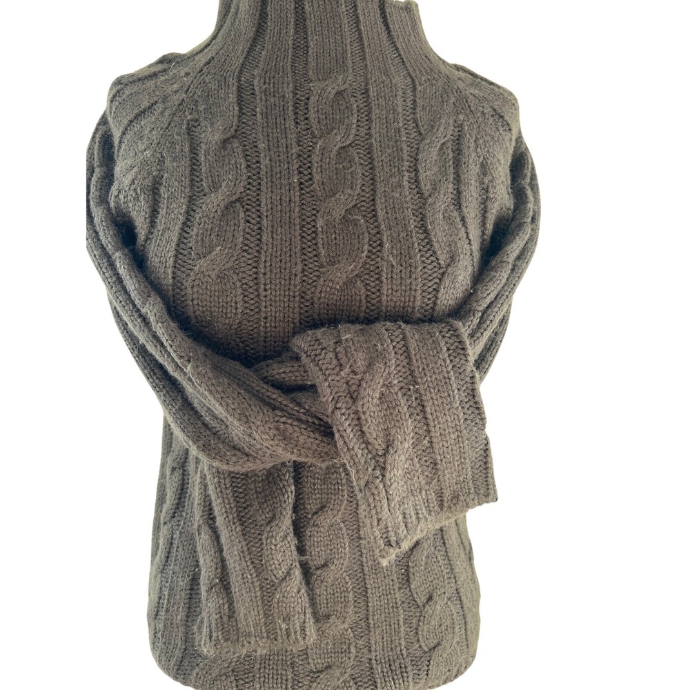 Jamie Scott sweater cotton brown cable mock turtle pullover classic SM soft